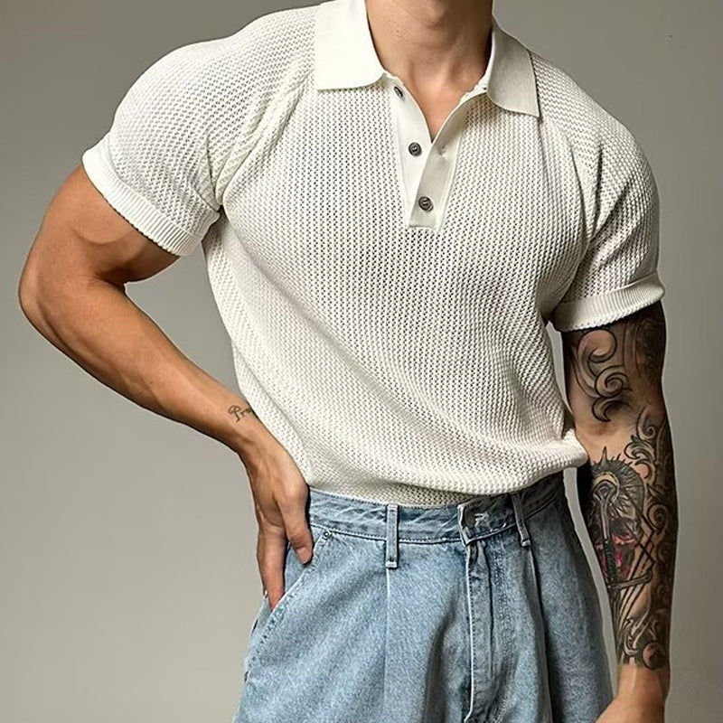 Men's Solid Color Casual Knitted Short Sleeve POLO Shirt MTA2766D1X