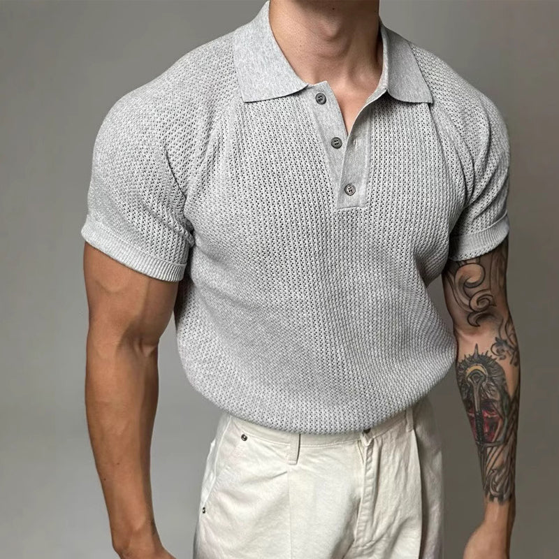 Men's Solid Color Casual Knitted Short Sleeve POLO Shirt MTA2766D1X