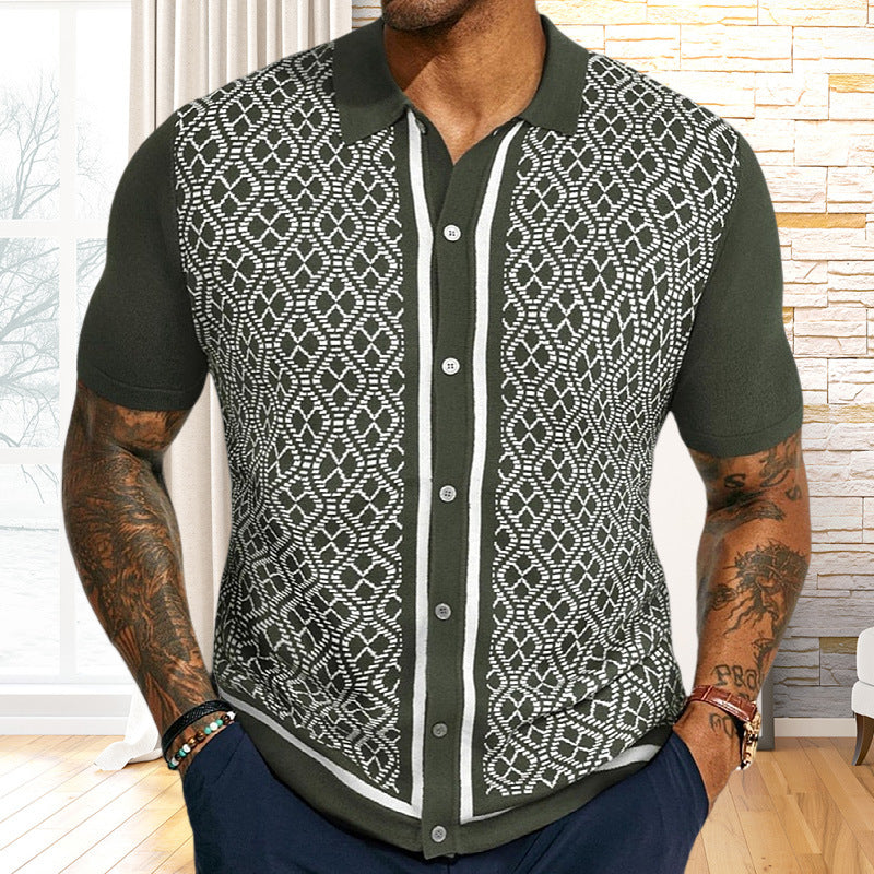 Men's jacquard knitted short-sleeved POLO shirt MTA2744D2X