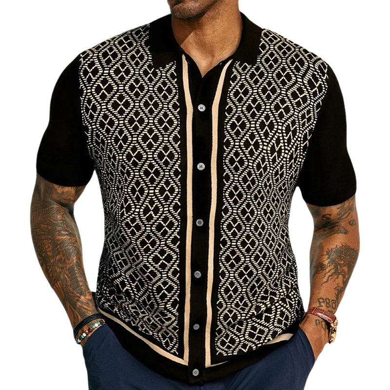 Men's jacquard knitted short-sleeved POLO shirt MTA2744D2X