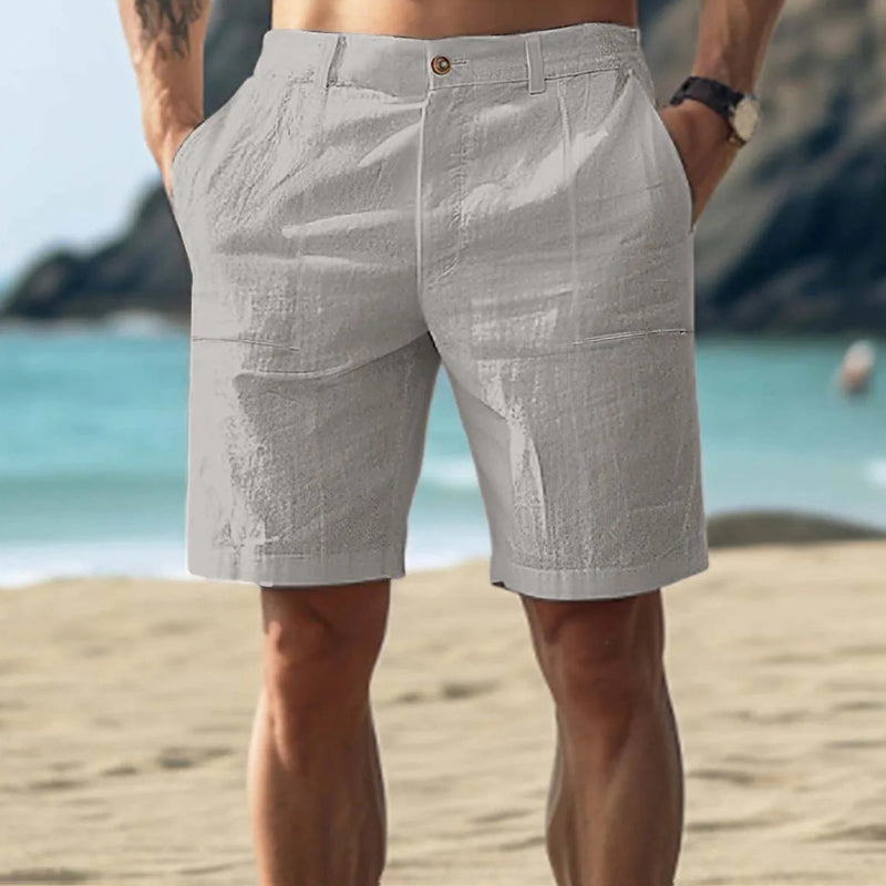 Men's Solid Color Cotton and Linen Beach Shorts MTA2733D0X