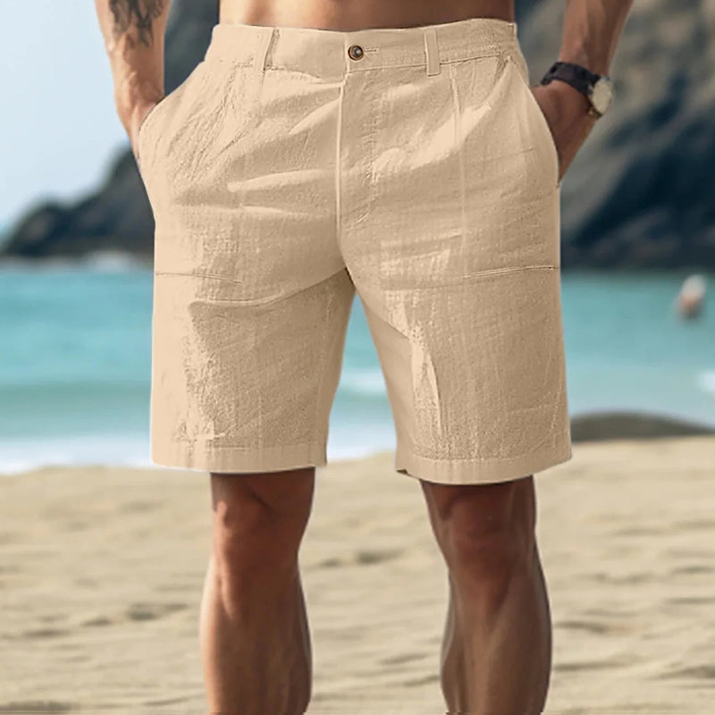 Men's Solid Color Cotton and Linen Beach Shorts MTA2733D0X