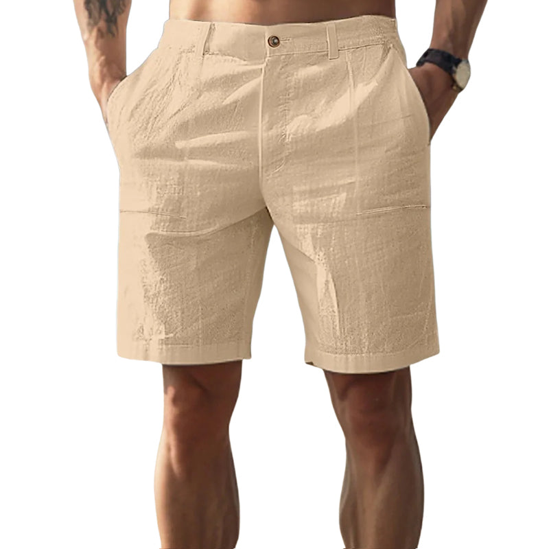 Men's Solid Color Cotton and Linen Beach Shorts MTA2733D0X