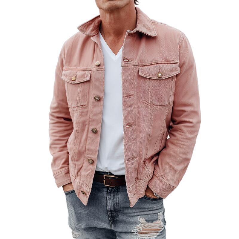 Men's Vintage Outdoor Washed Distressed Denim Lapel Single-breasted Slim-fit Jacket MTA2591H3M