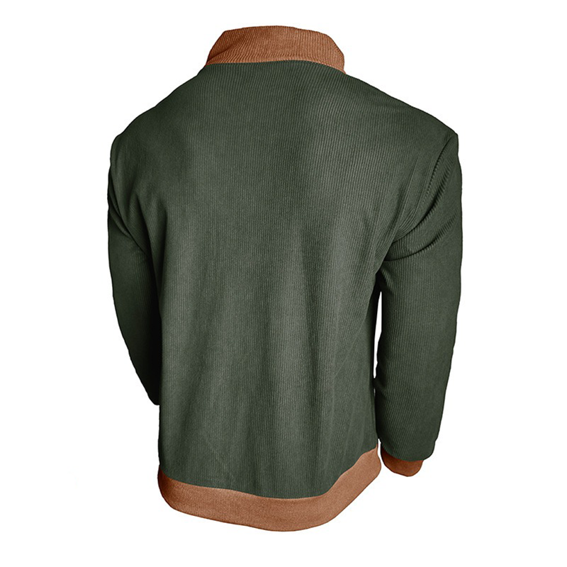 Men's Contrasting Corduroy Stand-up Collar Sweatshirt MTA2550H3X