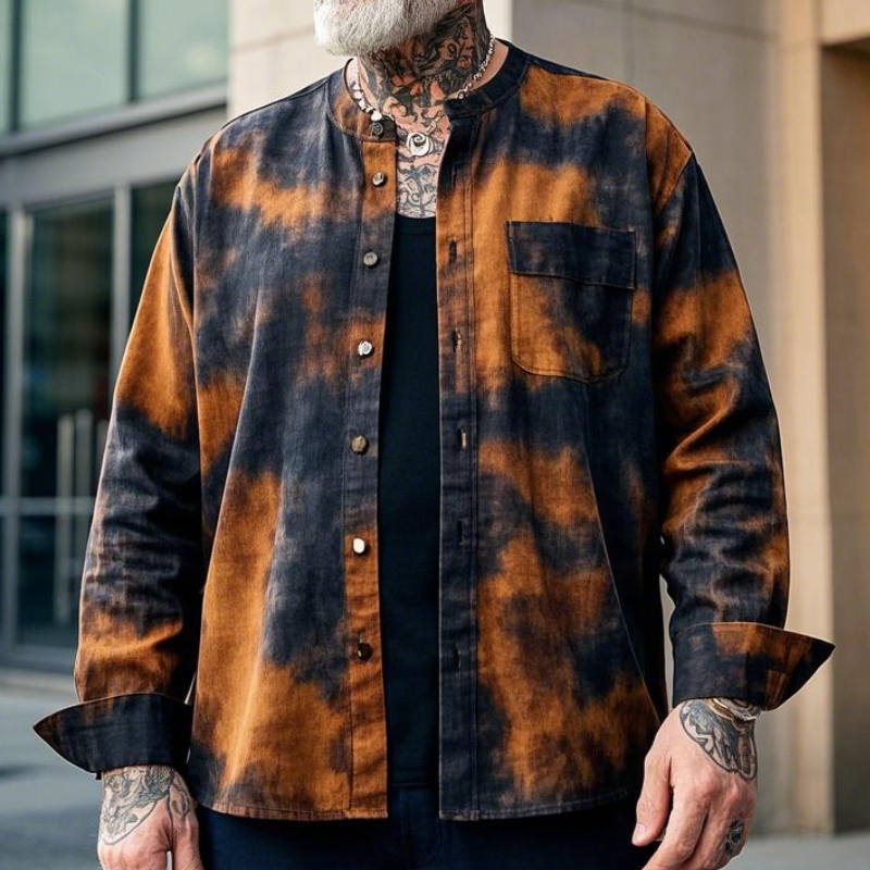 Men's Casual Vintage Round Neck Tie-dye Printed Cotton Blend Long-sleeved Shirt 35656504F