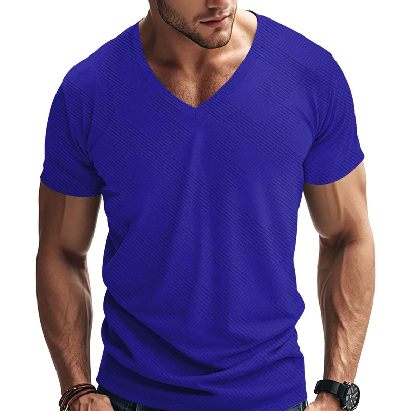 Men's Solid Textured V Neck Short Sleeve T-shirt 87556398Z