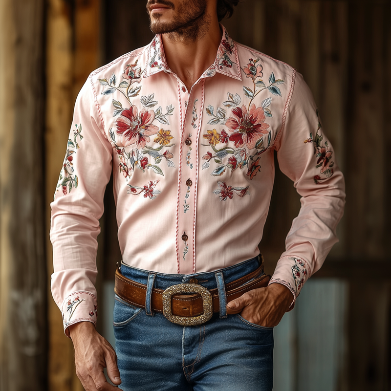 Vestlig cowboystil for menn, brodert jakkeslag, langermet bomullsskjorte 70753609Z