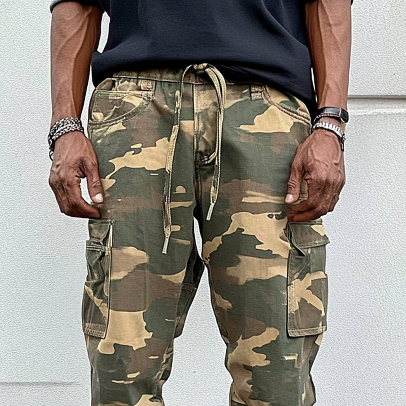 Men's Fashion Camo Elastic Waist Multi-pocket Cargo Pants 83242255Z