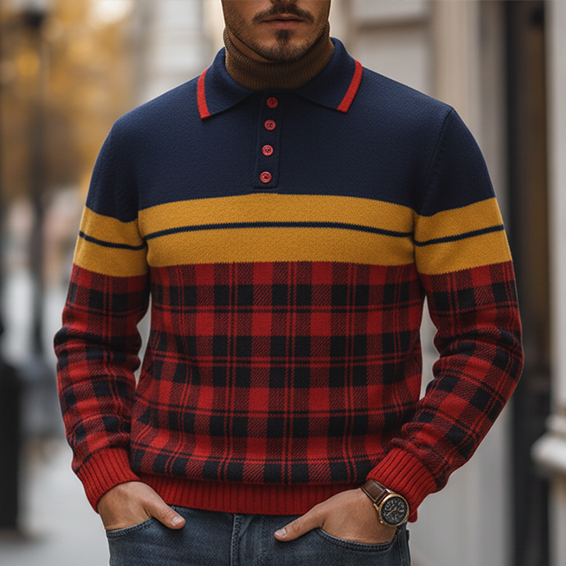 Men's Winter Fashion Cotton Yarn Knitted Polo Sweater MTA1567K7P