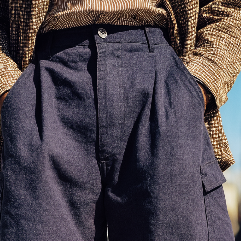 Men's Retro Loose Navy Blue Work Pants MTA0948I8U
