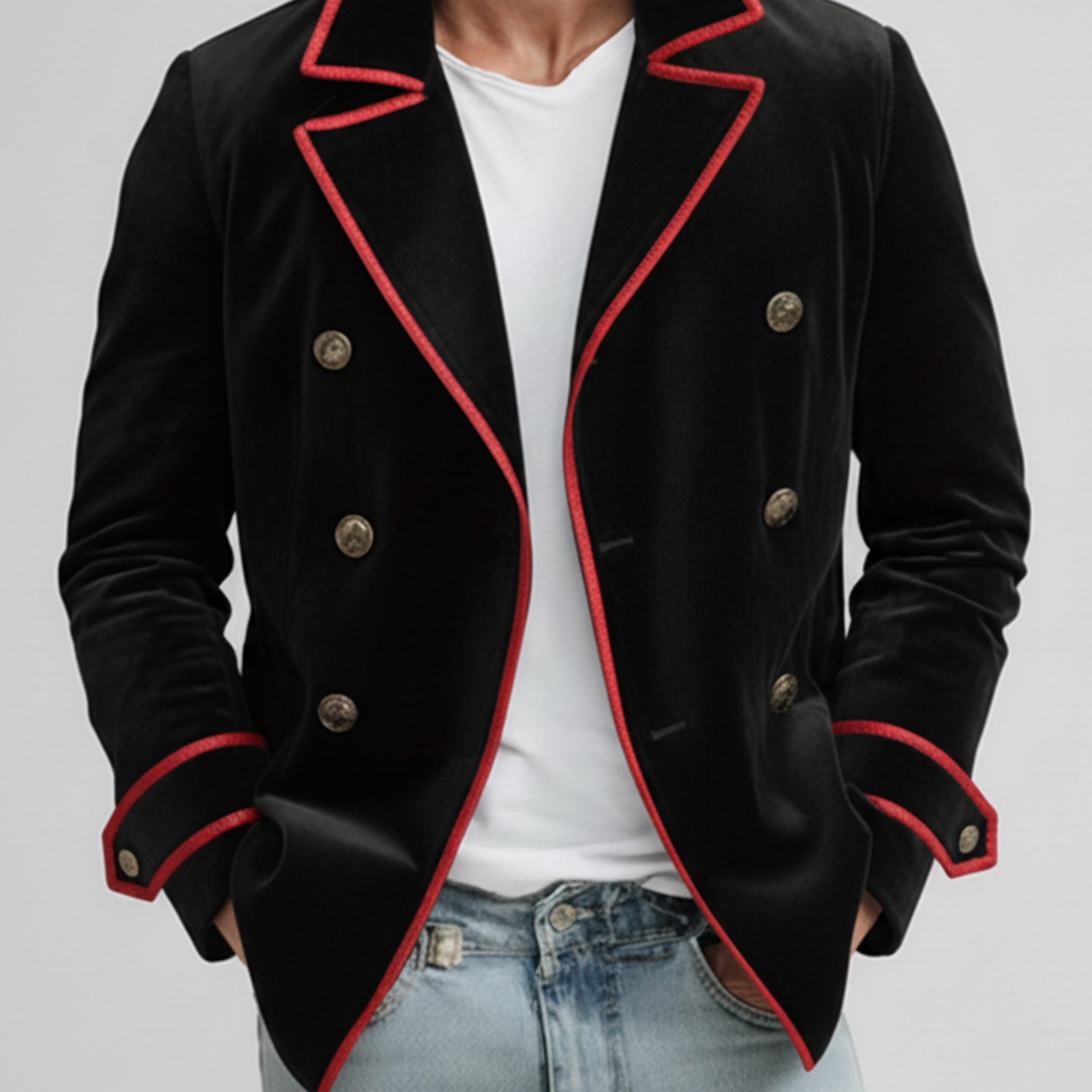 Men's Classic Retro Lapel Faux Velvet Double-breasted Jacket MTA0452L9K