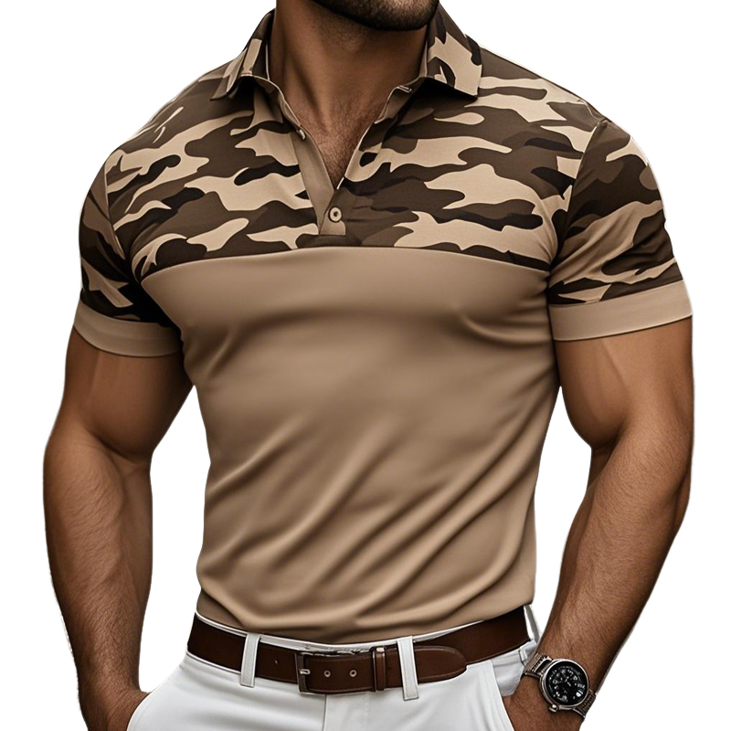 Men's Fashion Camouflage Lapel Short Sleeve Polo Shirt MTA1690E6Z