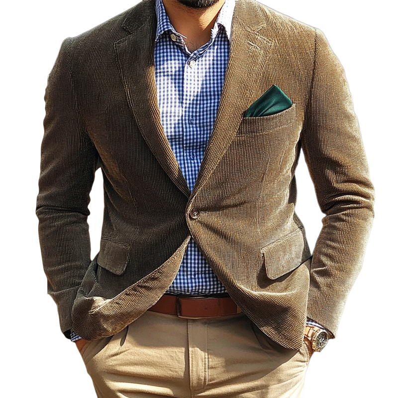 Men's Solid Corduroy Vintage Blazer MTA2658H2X