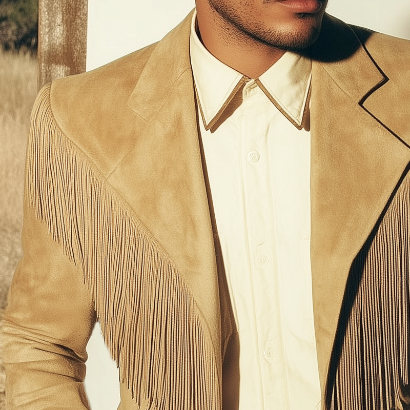 Men's Classic Western Style Fringed Suede Two-Button Blazer MTA2780H2U