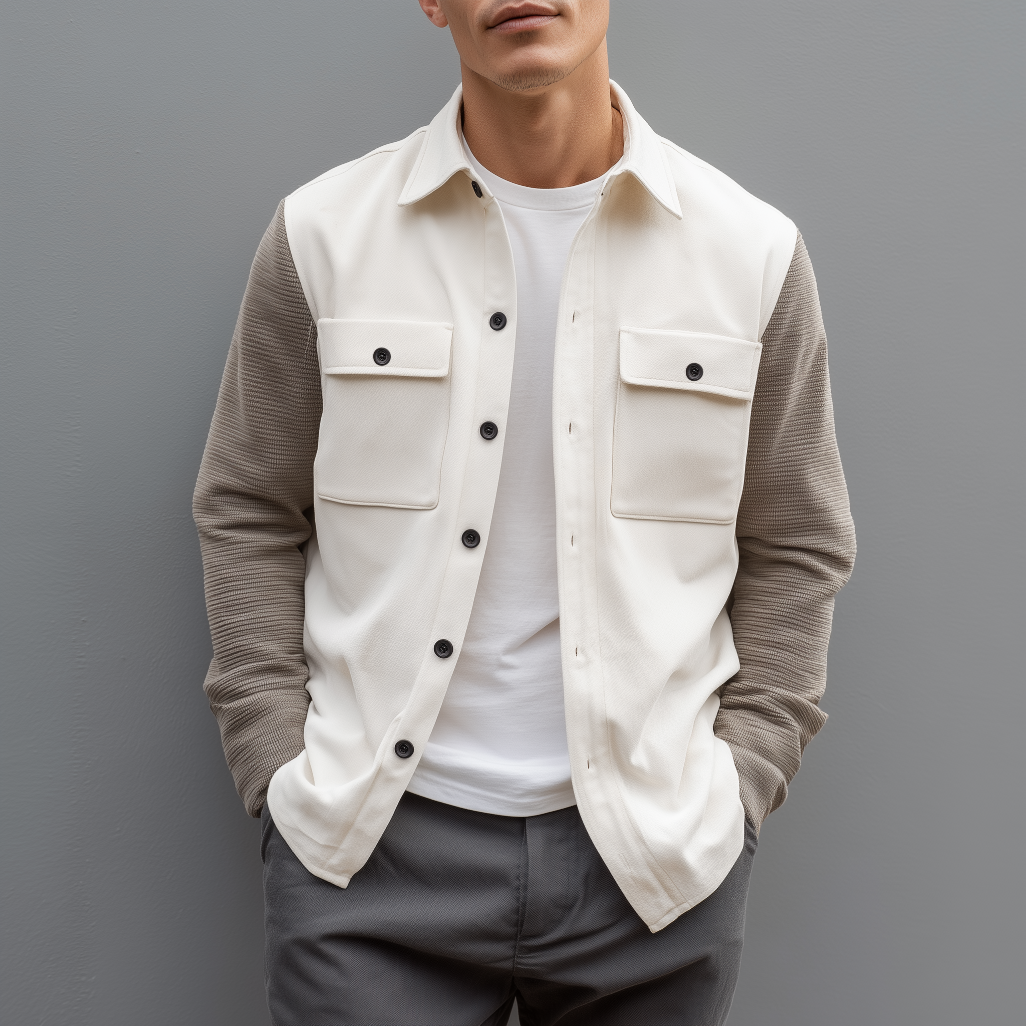 Men's Classic Casual Thin Suede Sleeves Waffle Stitching Long Sleeve Shirt MTA2912G0K