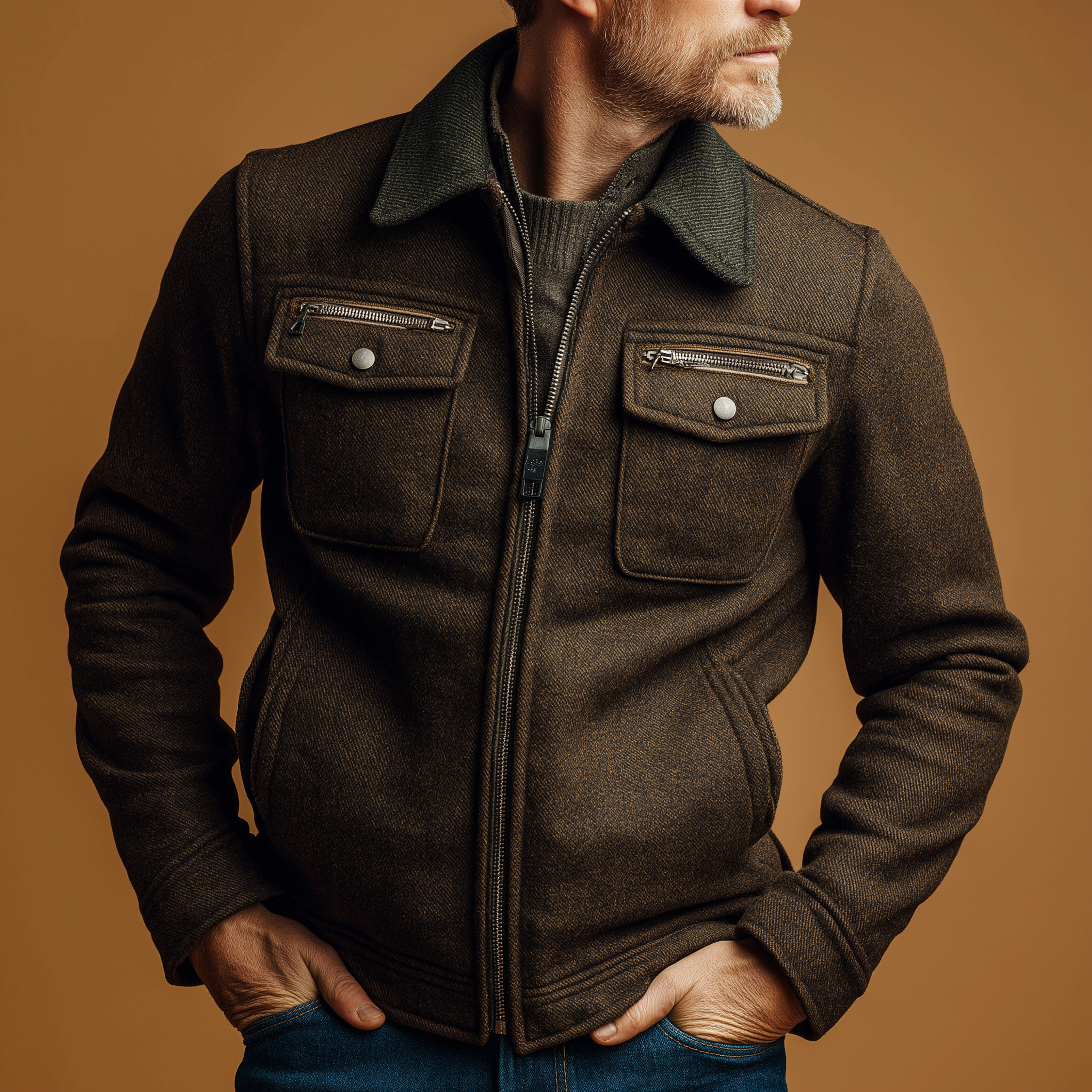 Men's Winter Vintage Herringbone Faux Wool Jacket MTA2788J8P