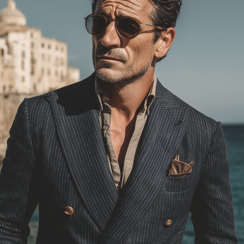 Men's Stripe Print Double Breasted Blazer MTA1791G4X