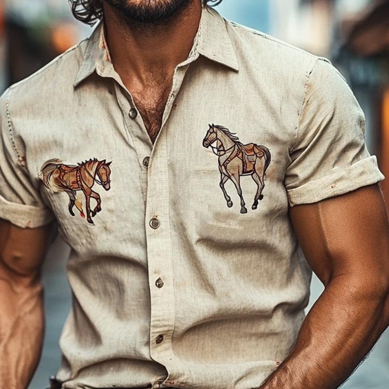 Men's Western Print Short Sleeve Lapel Shirt MTA2967D3X