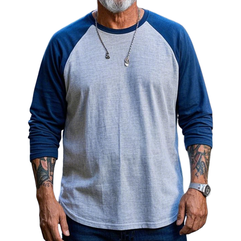 Men's Vintage Western Crew Neck Cotton Blend Raglan Long Sleeve T-shirt 60867203F