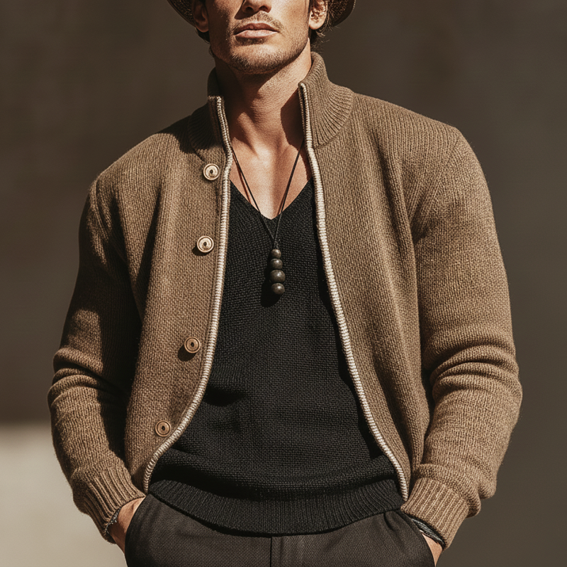 Men's Urban Casual Stand-collar Button-up Knitted Cardigan MTA1869L3U