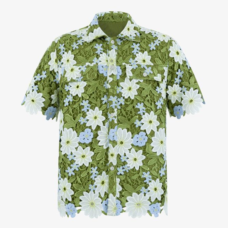 Men's Summer Fashion Embroidered Floral Hollow Sleeve Shirt MTA2667F6U
