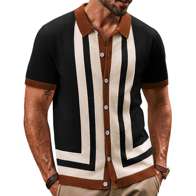 Men's Summer Classic Colorblock Knitted Short Sleeve T-Shirt MTA2482F8U
