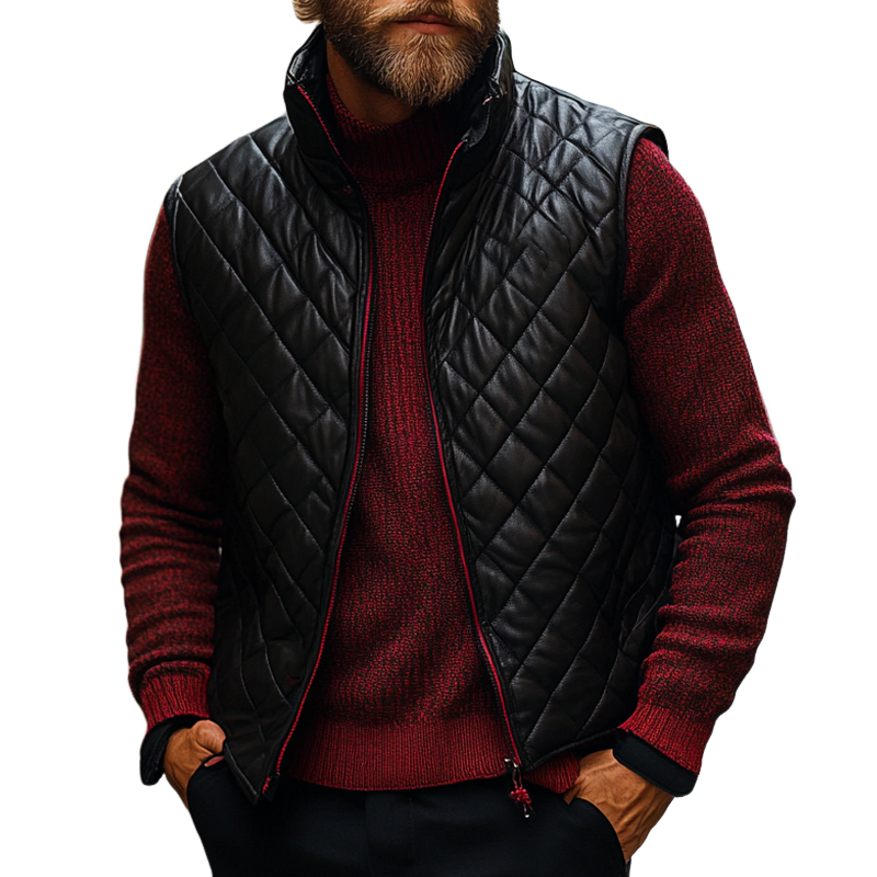 Men's Quilted Cotton Stand Collar Zipper Vest MTA2272I6X