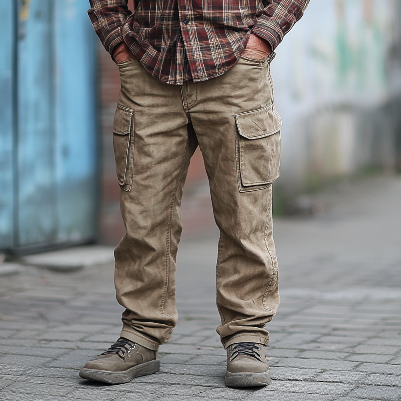 Men's Stylish Washed Denim Straight Cargo Pants 15603596Z