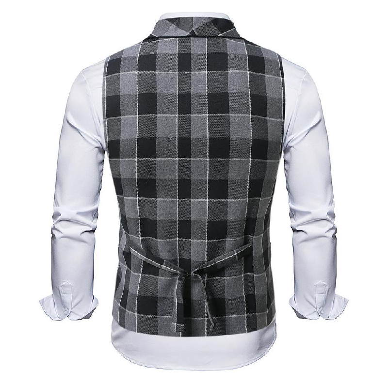 Men's Vintage Checkered Lapel Double-breasted Vest (shirt Not Included) 02198566X