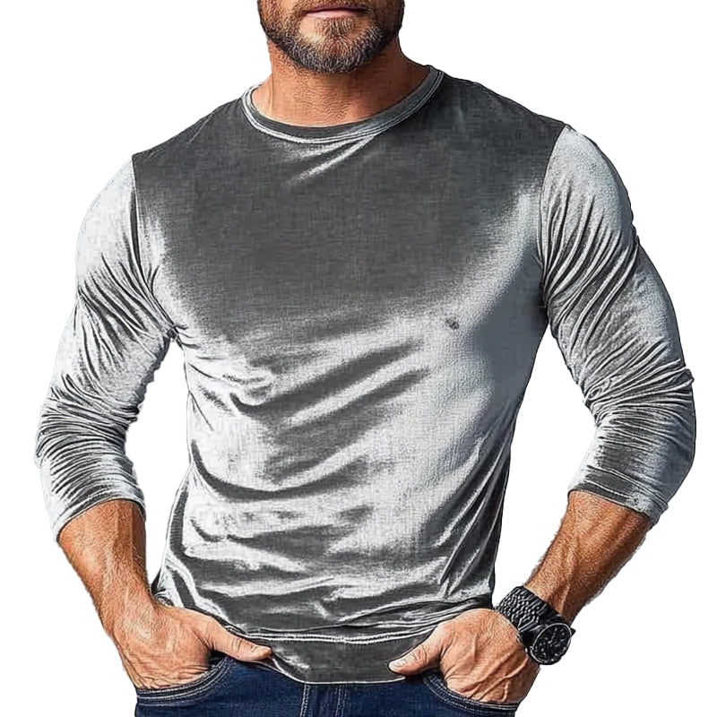 Men's Vintage Velvet Round Neck Long Sleeve T-Shirt 50883972X