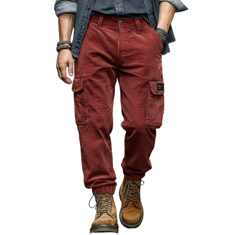 Men's Vintage Dark Red Corduroy Casual Pants MTA2808J5U