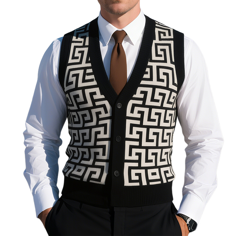 Men's Retro Casual Herringbone Geometric Knitted Vest MTA2218G7TO