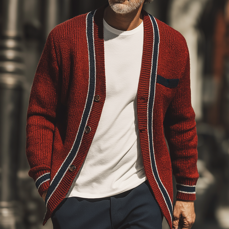 Men's Retro Casual Striped Knit Button Cardigan MTA0526I3TO