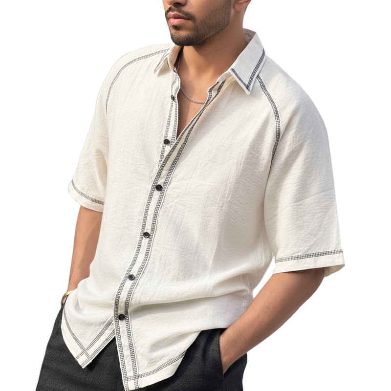 Men's Retro Casual Loose Short-Sleeve Shirt MTZ1158B9U
