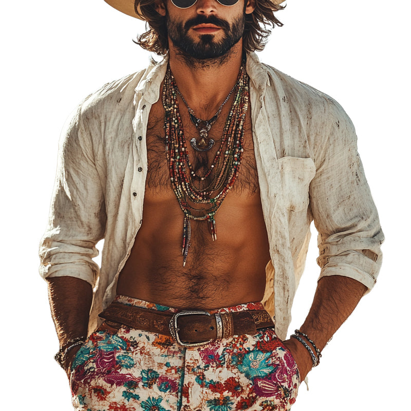 Men's Loose Vacation Cotton And Linen Long Sleeve Shirt MTA0986E0X