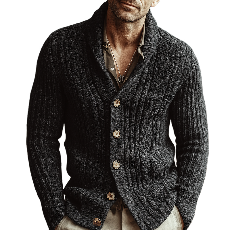 Men's Vintage Cable-knit Button Sweater Cardigan MTA1628I4TO