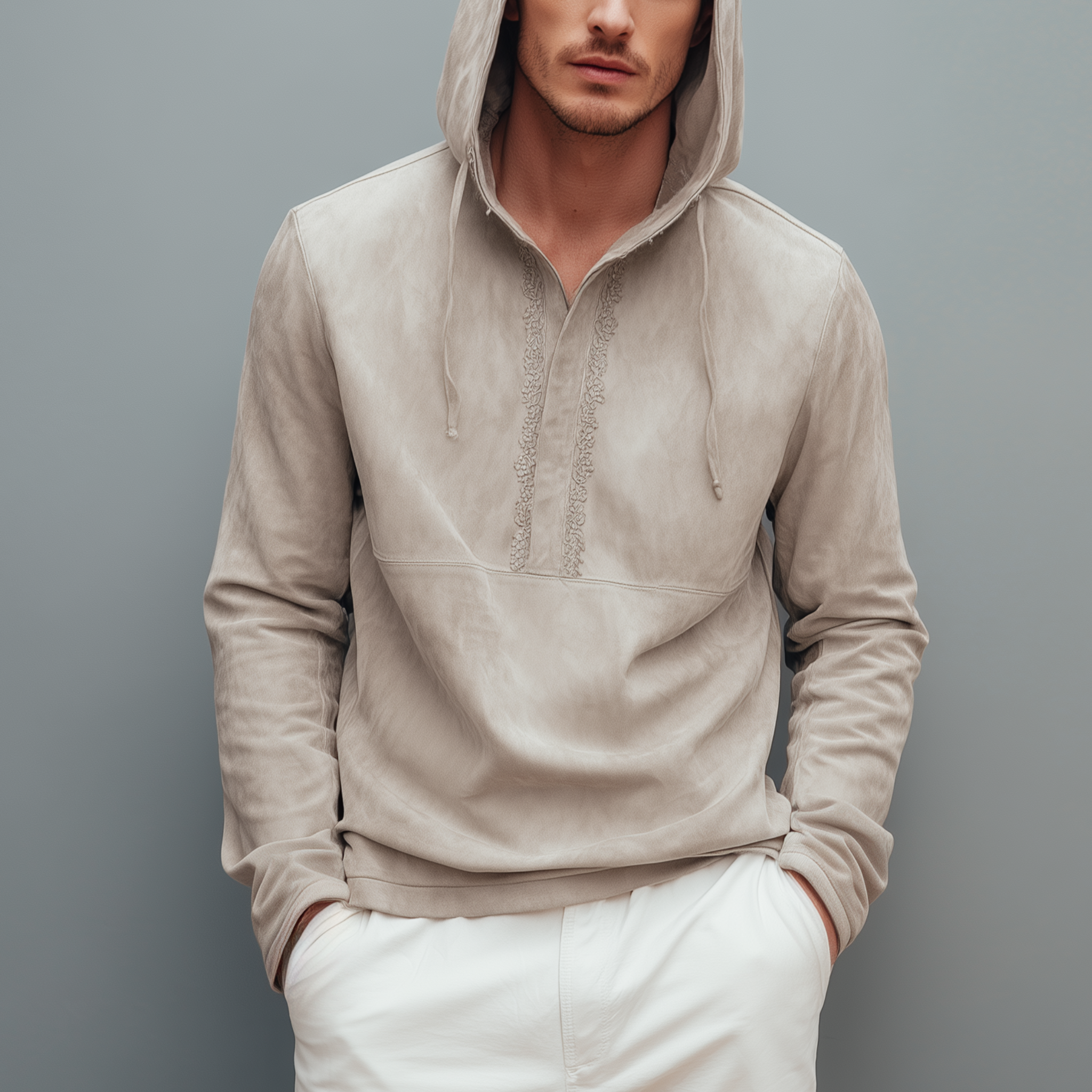 Men's Fashion Casual Thin Suede Embroidery Slim Fit Long Sleeve Hoodie MTA2962G7K