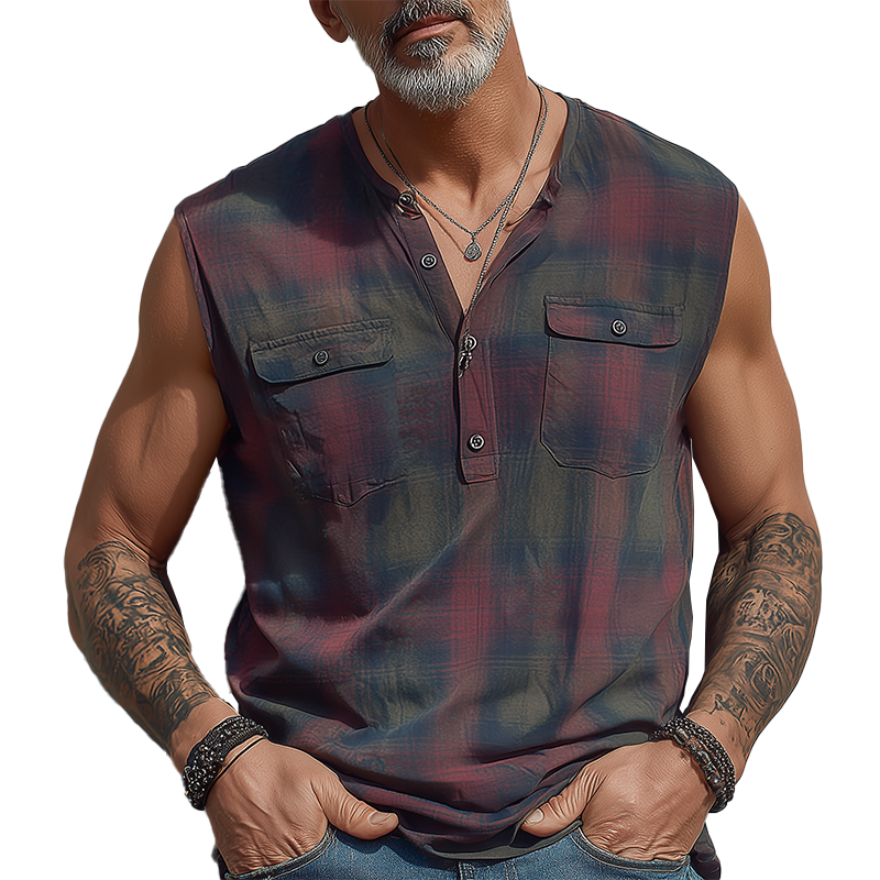 Men's Summer Fashion Contrast Print Cotton Blend Sleeveless Shirt MTA1699G4P