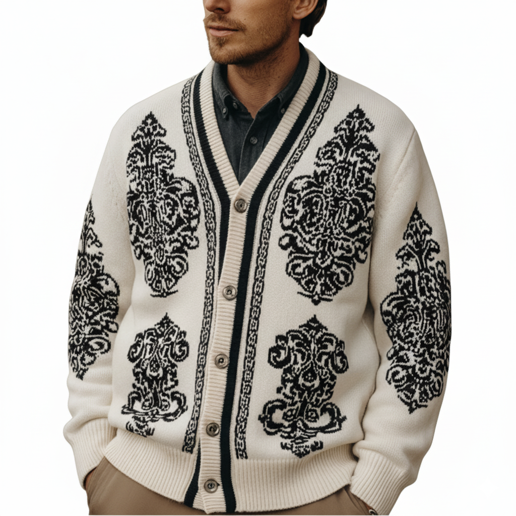 Men's Winter Fashion Exquisite Knitted Jacquard Cotton Yarn Cardigan MTA1661J4P