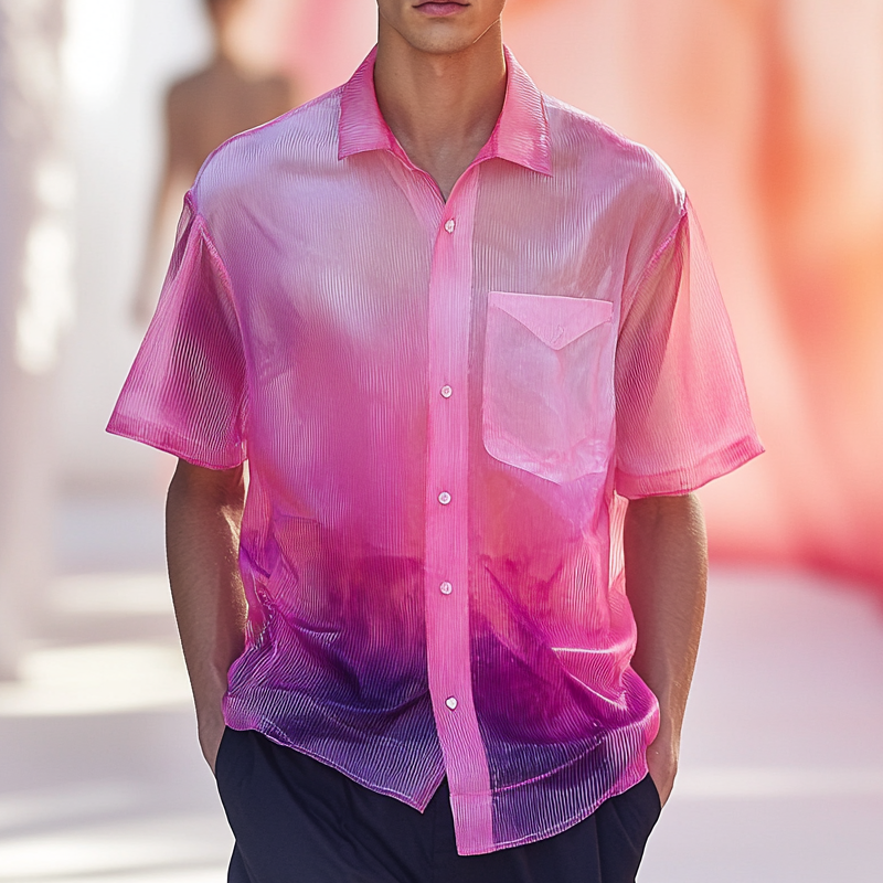 Men's Glossy Gradient Print Short-Sleeved Shirt MTA0625F6X