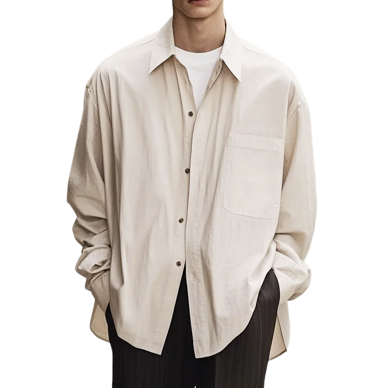 Men's Casual Loose Skin-friendly Cotton Lapel Long-sleeved Shirt MTA0812H6U