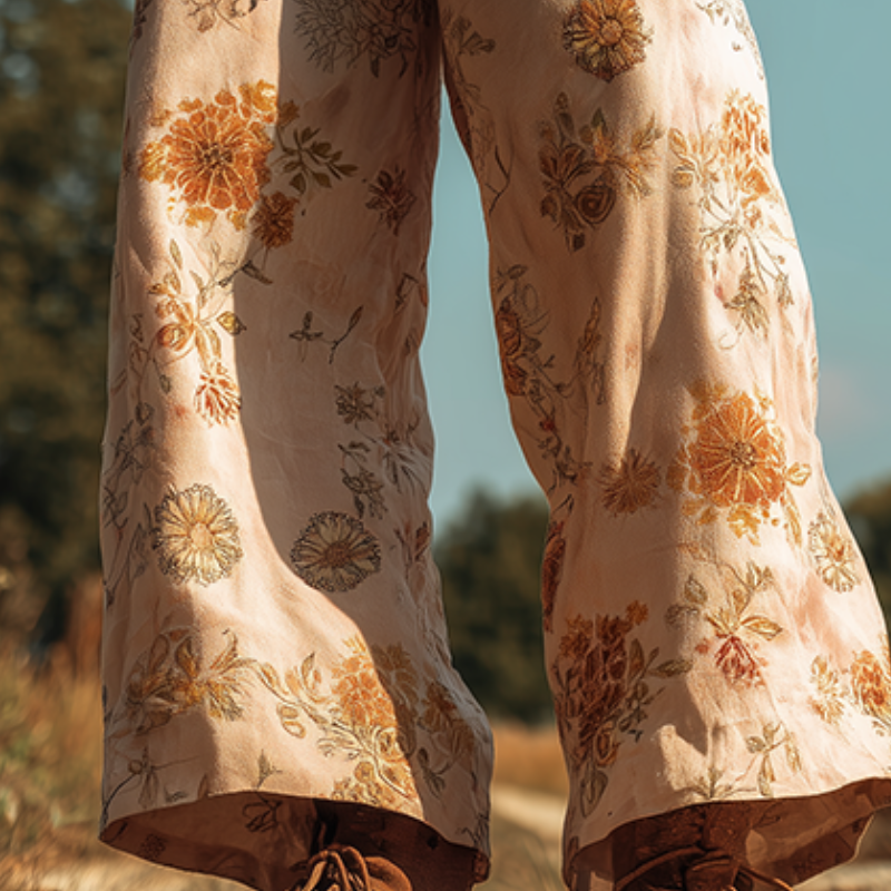 Men's Retro Casual Hippie Floral Print Loose Trousers  MTA0194H2TO