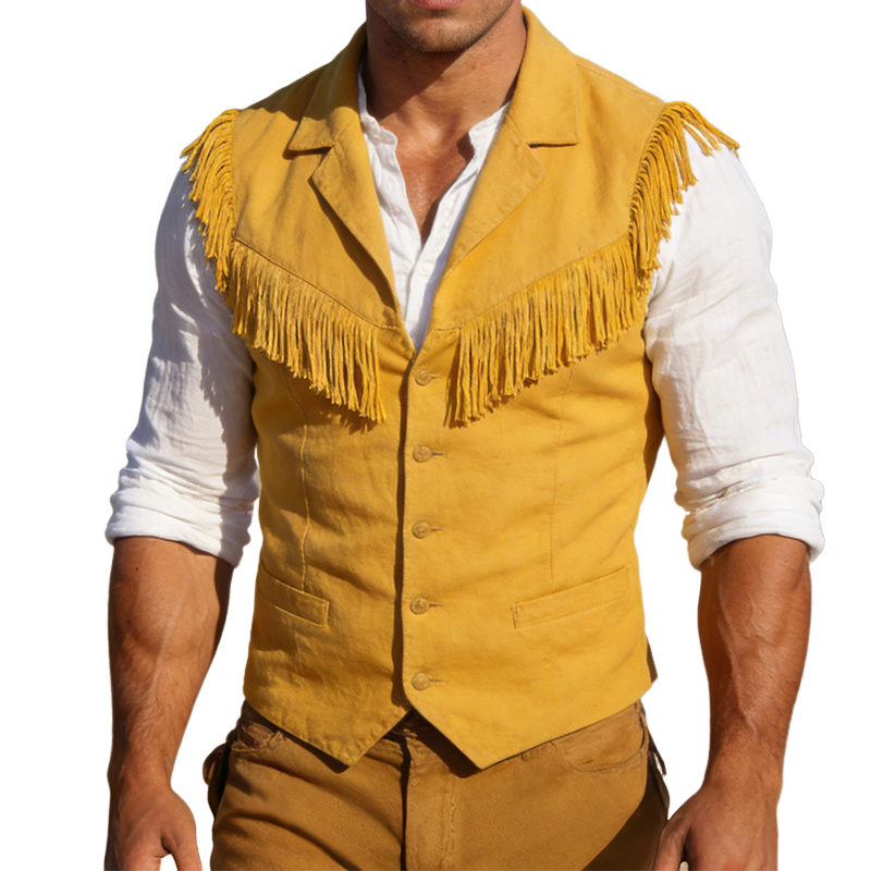 Men's Retro Casual Pure Cotton Tassel Vest MTZ1218A7TO