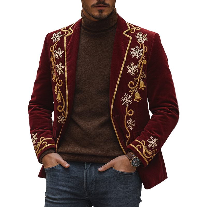 Men's Winter Retro Embroidered Corduroy Button Jacket MTA1861K7P