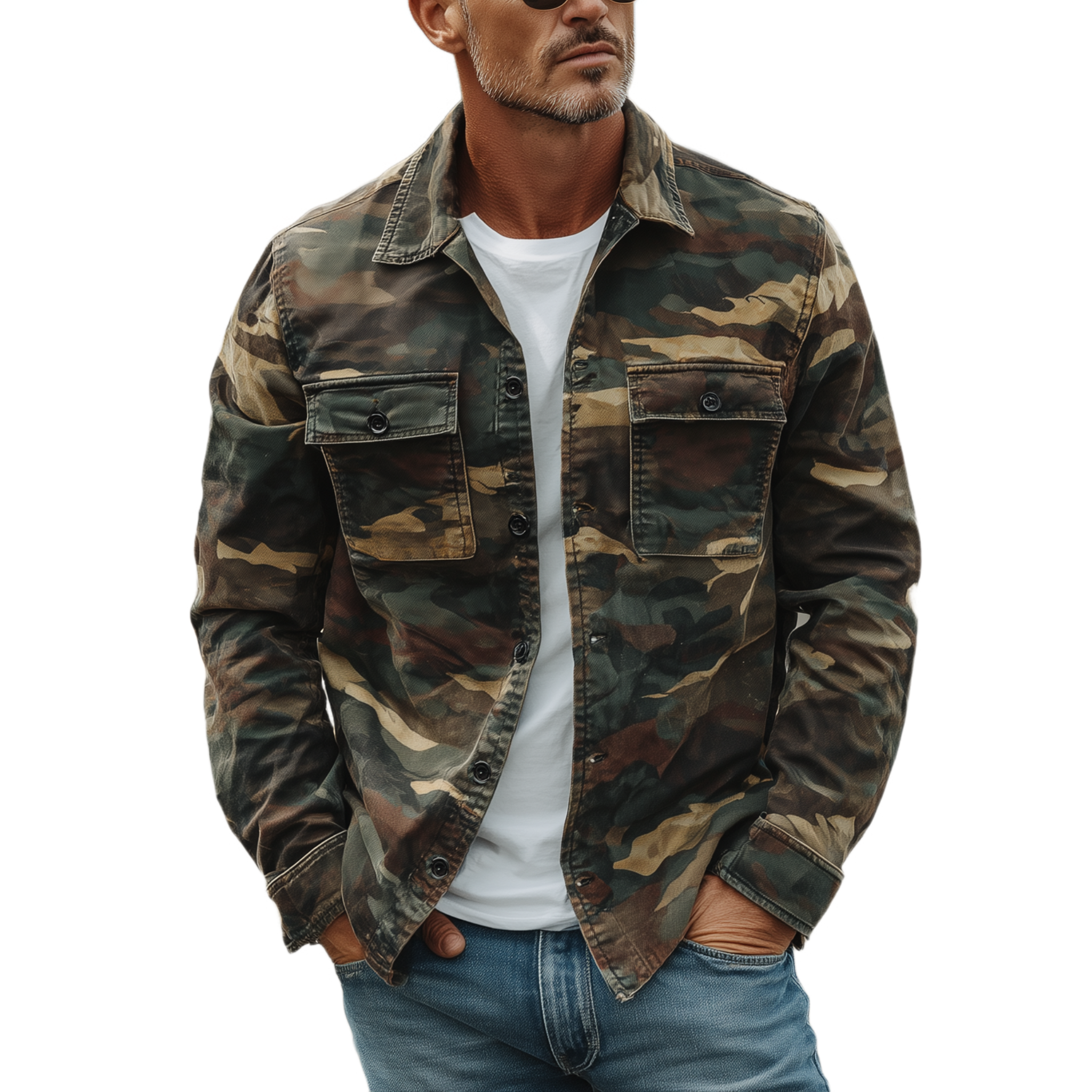 Men's Classic Vintage Washed Camouflage Cotton Blend Long Sleeve Shirt MTA3161G1K