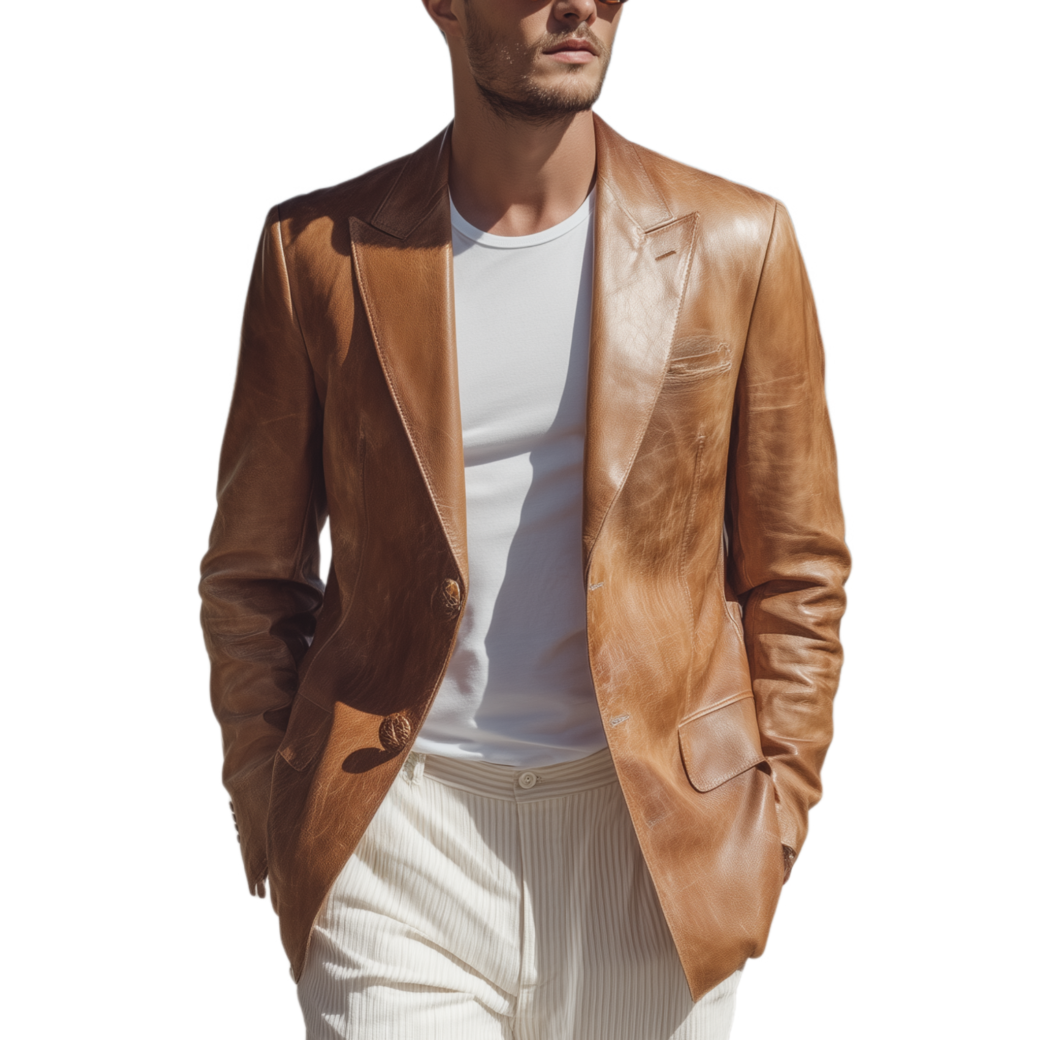 Men's Fashion  Retro Textured Leather Single-breasted Slim-fit Blazer MTA0458H1K