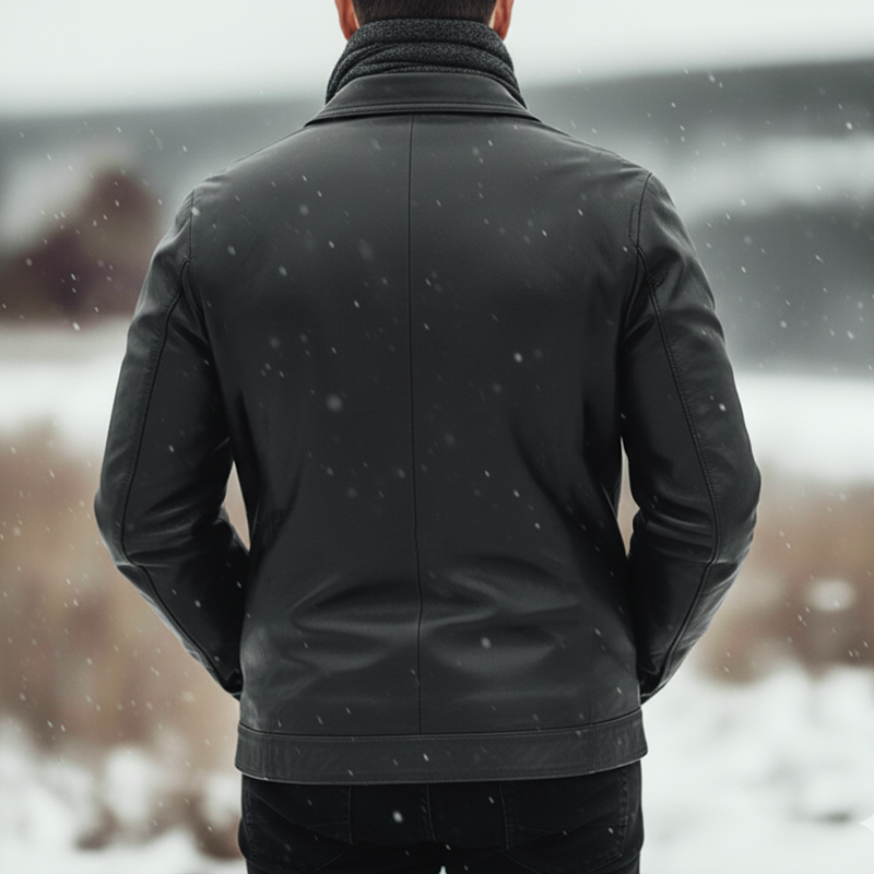 Men's Business Style Notched Lapel Button-up Black PU Leather Jacket MTA0162L2U