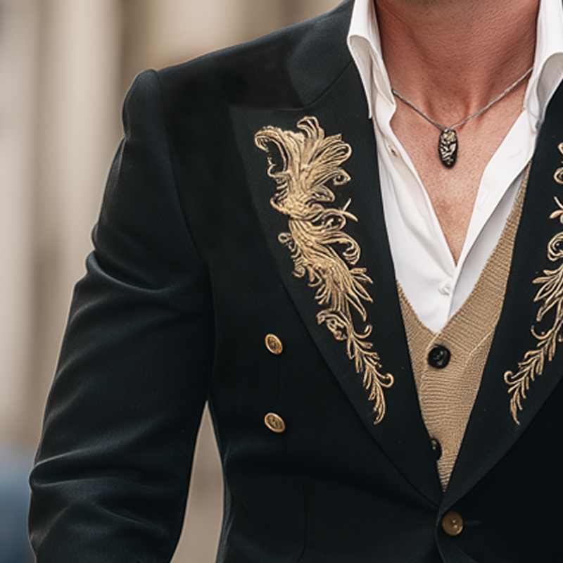 Men's Exquisite Gold Embroidered Two-button Notched Lapel Blazer MTA1898H8U