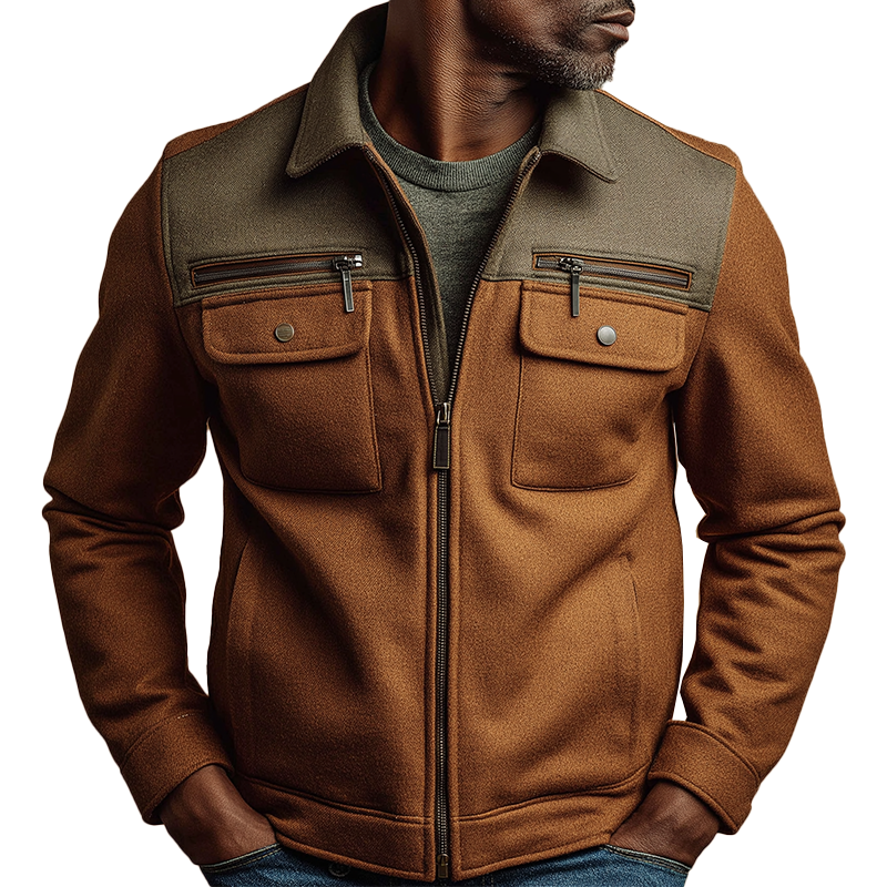 Men's Clothing Contrast Color Stitching Faux Wool Classic Thin Jacket MTA2742J8P